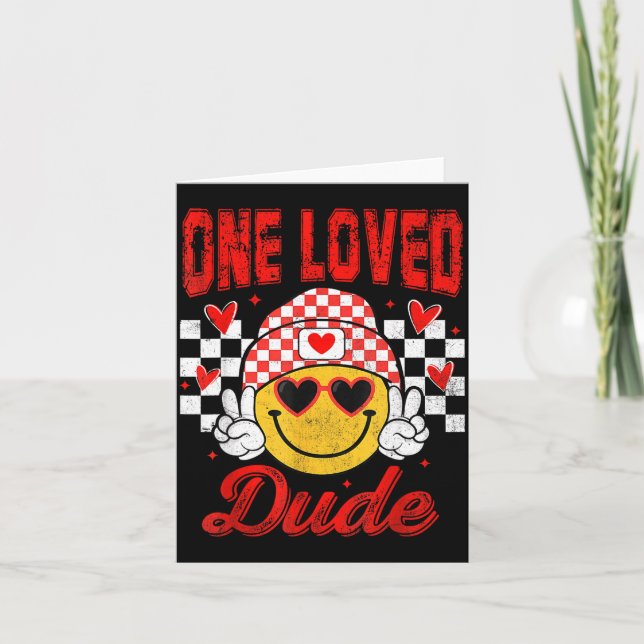 One Loved Dude Checkered Heart Valentines Day Boys Card (Front)