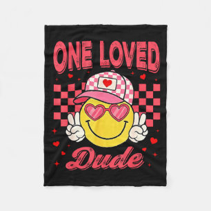 One Loved Dude Checkered Heart Valentines Day Boys Fleece Blanket