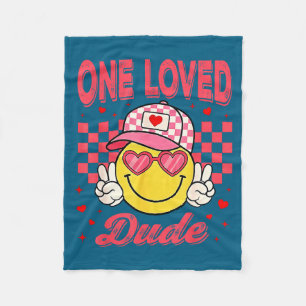 One Loved Dude Checkered Heart Valentines Day Boys Fleece Blanket