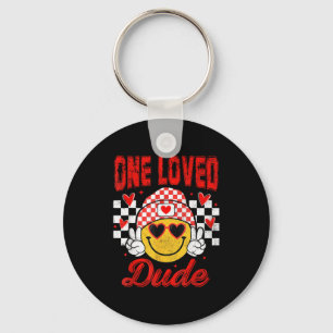 One Loved Dude Checkered Heart Valentines Day Boys Keychain