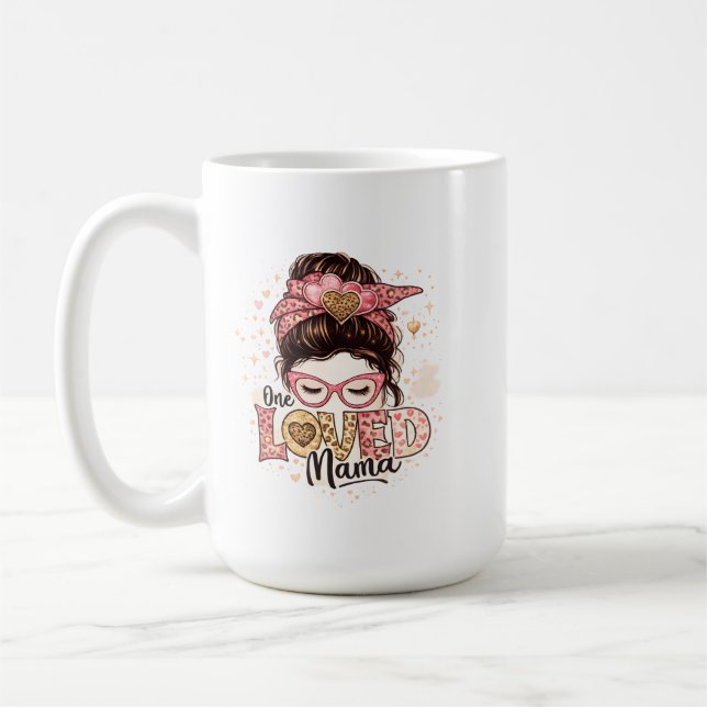 One Loved Mama Cute Leopard Heart Mom Quote Coffee Mug (Left)