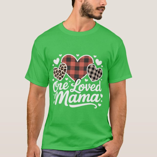 One Loved MAMA Cute Plaid Heart Family Valentine f T-Shirt (Front)
