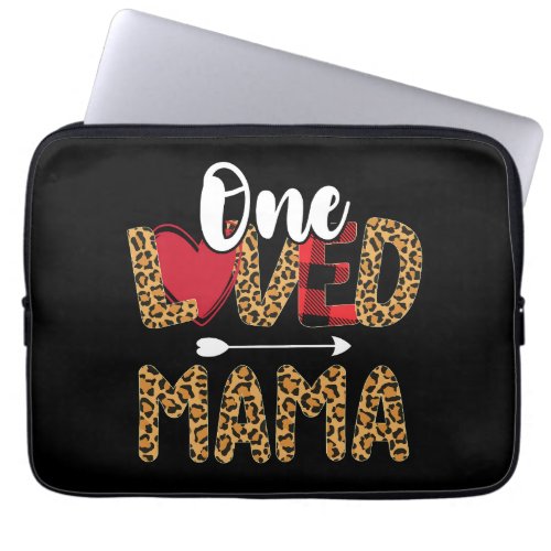 One Loved Mama Leopard Buffalo Plaid Valentines Laptop Sleeve
