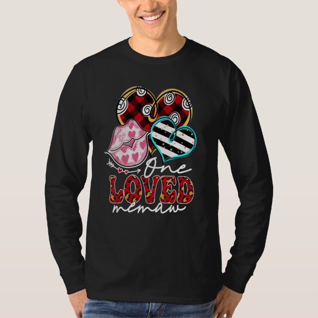 One Loved Memaw Kissing Red Plaid Heart Valentine' T-Shirt (Front)