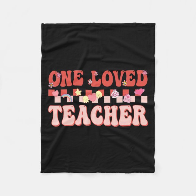 One Loved Teacher Happy Valentines Day Retro Groov Fleece Blanket (Front)