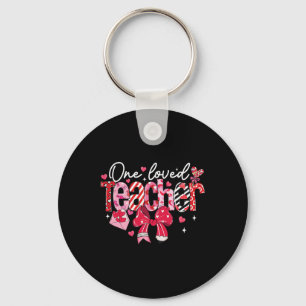 One Loved Teacher Valentine Coquette Bow Keychain