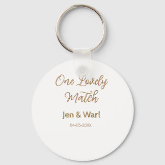 one lovely match pink golden name date wedding cou keychain