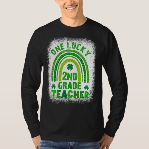 One Lucky 2nd Teacher St Patricks Day Bleached T_Shirt