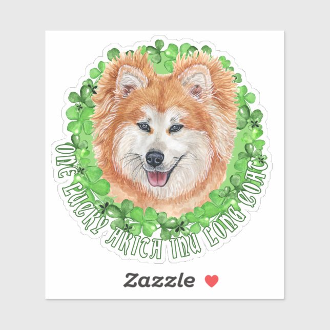 One Lucky Akita Inu Long Coat St. Patrick Dog Sticker (Sheet)