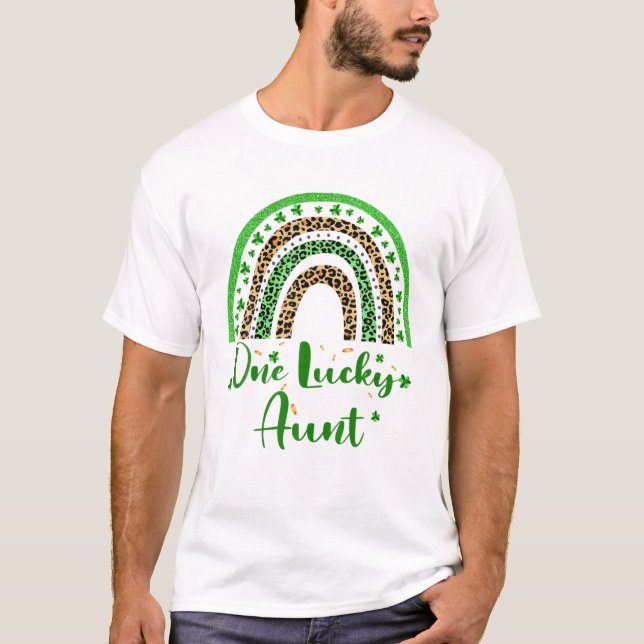 One Lucky Aunt Irish Rainbow Leopard Patricks Day T-Shirt (Front)