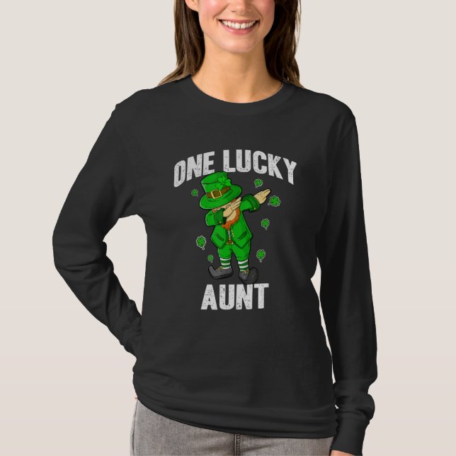 One Lucky Aunt St Patricks Day Dabbing Leprechaun  T-Shirt (Front)