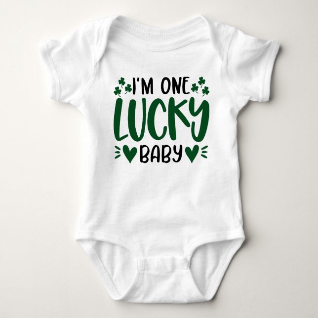 One Lucky Baby Shamrock Clover Saint Patricks Day  Bodysuit (Front)