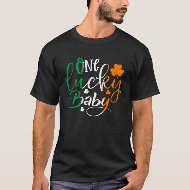 One Lucky Baby St Patricks Day Irish Flag Ireland  T-Shirt (Front)