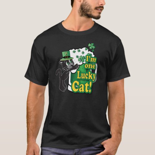 One  Lucky Beer Drinking Irish Cat T_Shirt