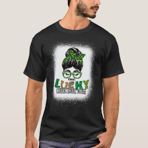 One Lucky Correctional Nurse Bleached St Patricks  T-Shirt