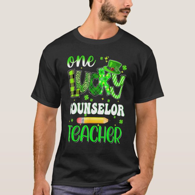 One Lucky Counselor Teacher Pencil Shamrock St Pat T-Shirt (Front)