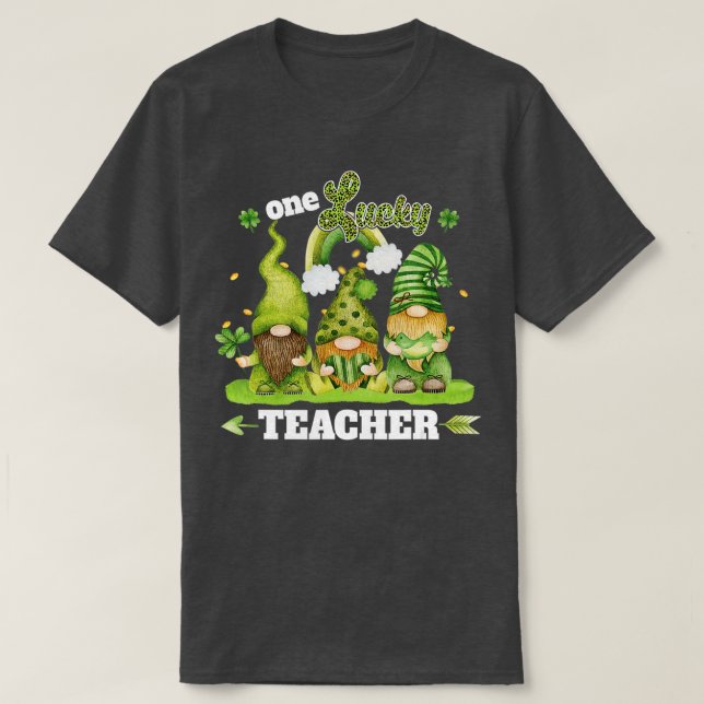 One Lucky Cute Teacher Leopard Gnomes Happy St Pat T-Shirt (Design Front)