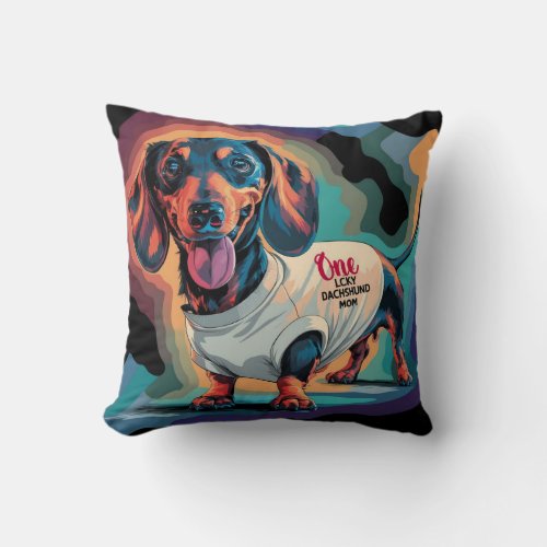 One lucky dachshund mom throw pillow