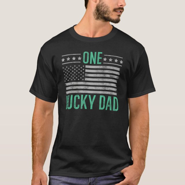 One Lucky Dad, Cool Dad Daddy Husband US Flag Fath T-Shirt (Front)