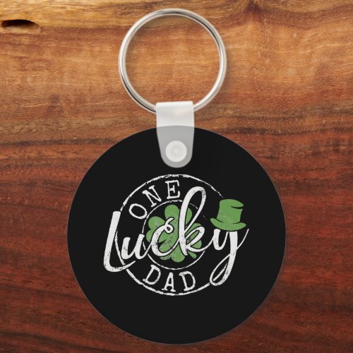 One Lucky Dad Father Irish Clovers St Patricks Day Keychain