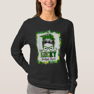 One Lucky Dialysis Nurse Messy Bun Shamrock St Pat T-Shirt