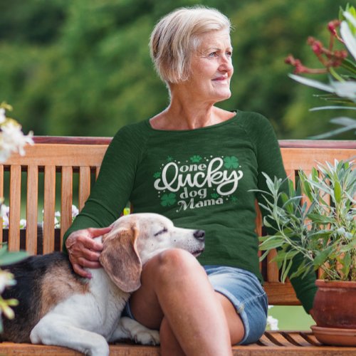 One Lucky Dog Mama Clover Paw Green Long Sleeve T_Shirt