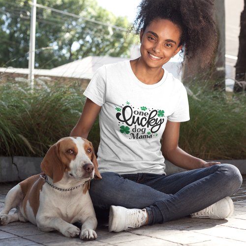 One Lucky Dog Mama Clover Paw Print White   T_Shirt