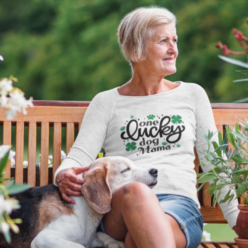 One Lucky Dog Mama Clover Paw White Long Sleeve T_Shirt