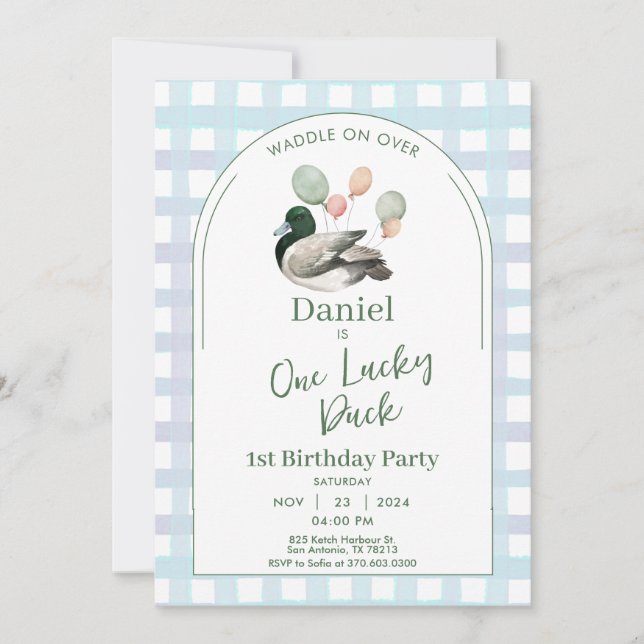One Lucky Duck 1st Birthday Invitation (Front)