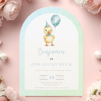 One Lucky Duck Balloon 1st Birthday Invitation