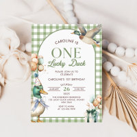 One Lucky Duck Balloon 1st Birthday Invitation