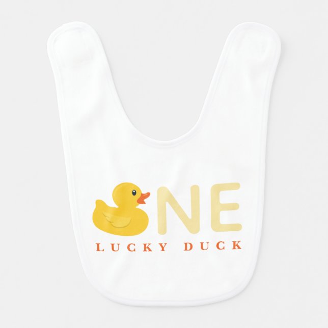 One Lucky Duck Birthday Bib | Cute Yellow Rubber D (Front)