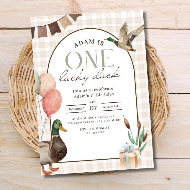 One Lucky Duck Birthday Invite, Mallard Duck Boys Invitation (Creator Uploaded)