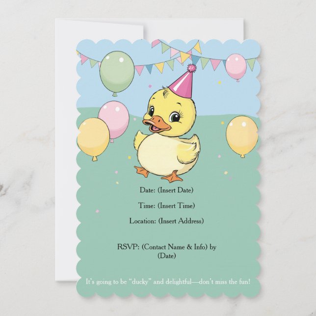 One Lucky Duck Birthday Kids 1st Announcement (Back)