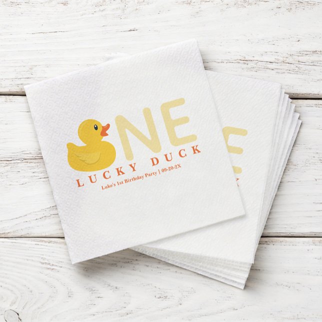 One Lucky Duck Birthday Napkins | Yellow Rubber Du (One Lucky Duck Party Napkins)