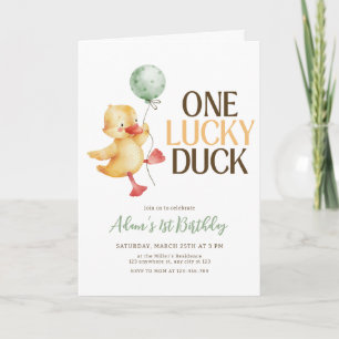 One Lucky Duck Birthday Party Kids Minimalist Duck Invitation