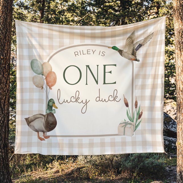 One Lucky Duck Birthday Personalized Banner  Tapestry (Creator Uploaded)