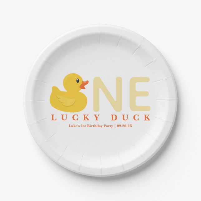 One Lucky Duck Birthday Plates | Yellow Rubber Duc (Front)