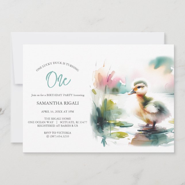 One Lucky Duck Boy 1st Birthday Invitations (Front)