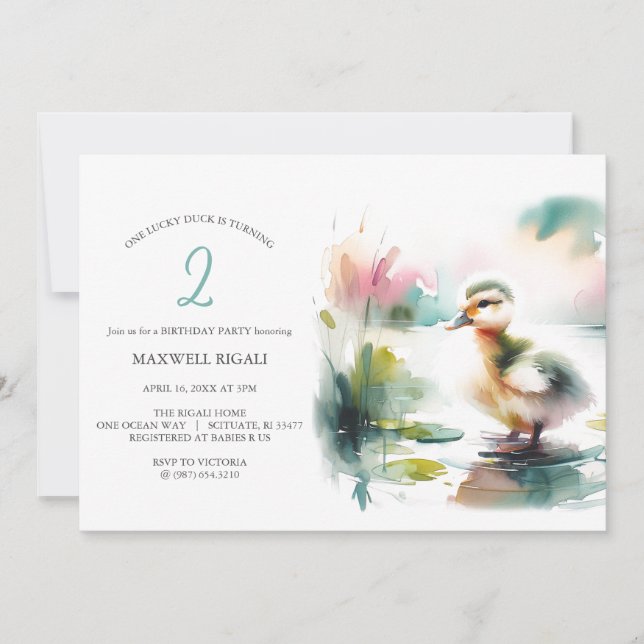 One Lucky Duck Boy 2nd Birthday Invitations (Front)