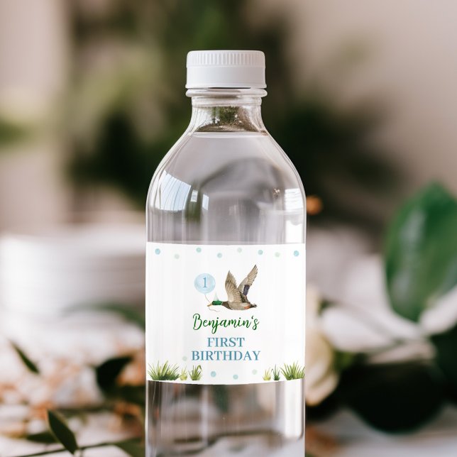 One Lucky Duck Boy Birthday Water Bottle Label (Creator Uploaded)