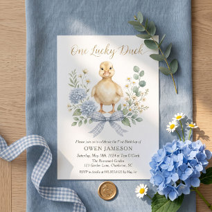 One Lucky Duck Boy Botanical First Birthday Invitation