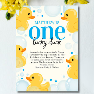 One Lucky Duck Boy First Birthday Thank You Card