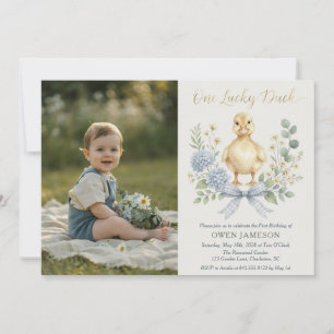 One Lucky Duck Boy Photo First Birthday Invitation