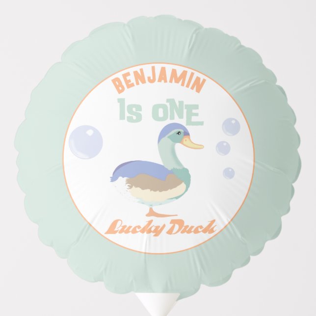 One Lucky Duck &  Bubbles First Birthday Pastel  Balloon (Front)