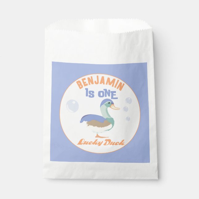 One Lucky Duck &  Bubbles First Birthday Pastel  Favor Bag (Front)