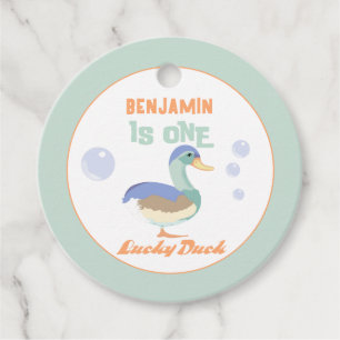 One Lucky Duck &  Bubbles First Birthday Pastel Favor Tags