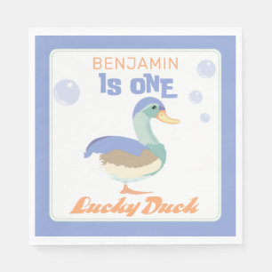 One Lucky Duck &  Bubbles First Birthday Pastel  Napkins