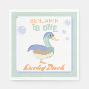 One Lucky Duck &  Bubbles First Birthday Pastel  Napkins