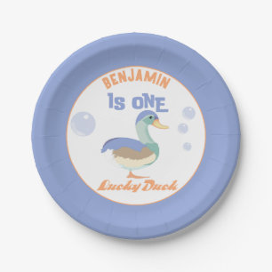 One Lucky Duck &  Bubbles First Birthday Pastel  Paper Plates